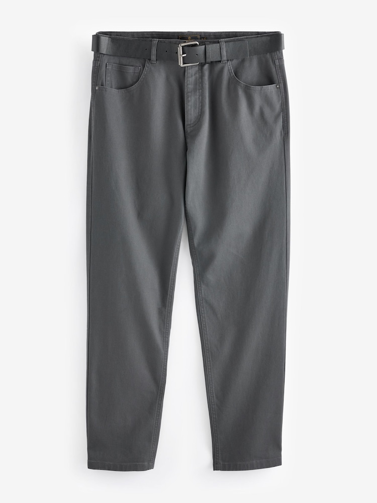 Gris de charbon de bois - Straight Fit Ceinturé Textured 5 Pocket Pantalons - Image 8 of 11