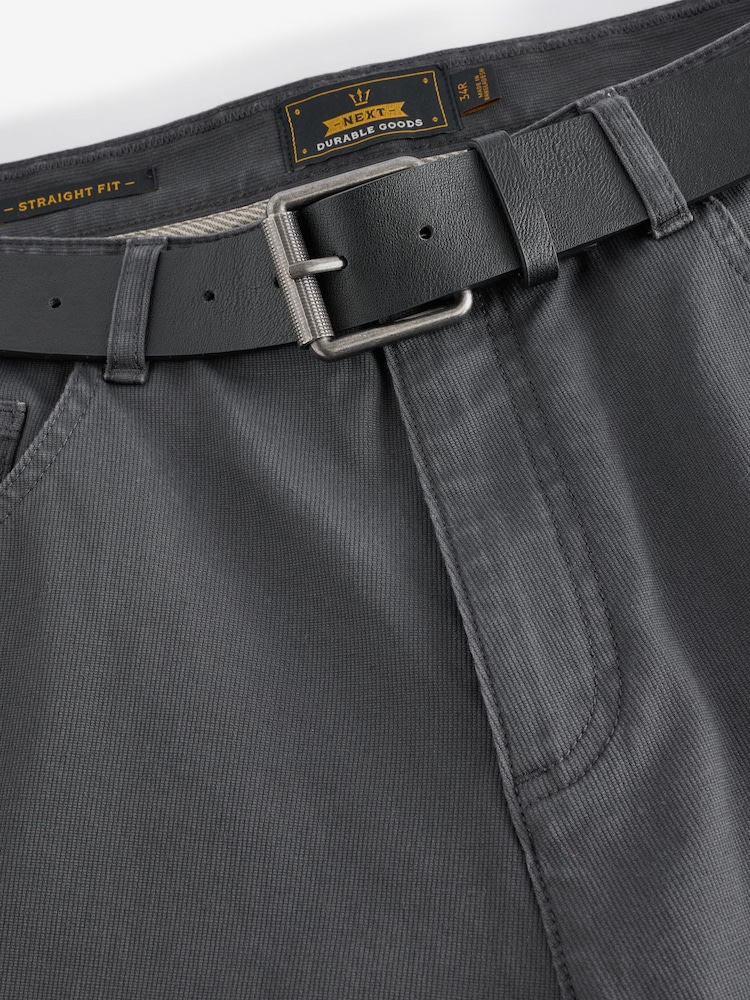 Gris de charbon de bois - Straight Fit Ceinturé Textured 5 Pocket Pantalons - Image 9 of 11