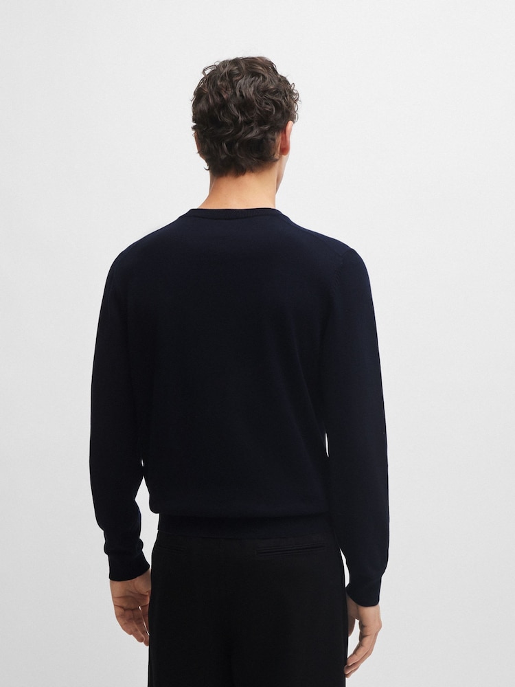 BOSS Blue V-Neck Cotton Embroidered Logo 100% Cotton Sweater - Image 2 of 5