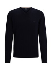 BOSS Blue V-Neck Cotton Embroidered Logo 100% Cotton Sweater - Image 5 of 5