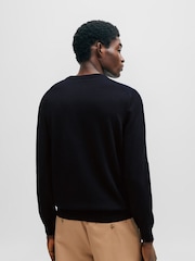 BOSS Dark Blue Crew Neck Embroidered Logo Knitted 100% Cotton Jumper - Image 2 of 5