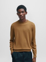BOSS Brown Embroidered Logo Knitted 100% Cotton Jumper - Image 1 of 5