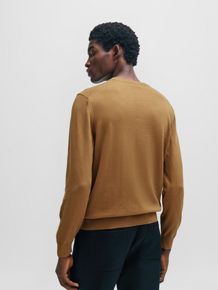 BOSS Brown Embroidered Logo Knitted 100% Cotton Jumper - Image 2 of 5