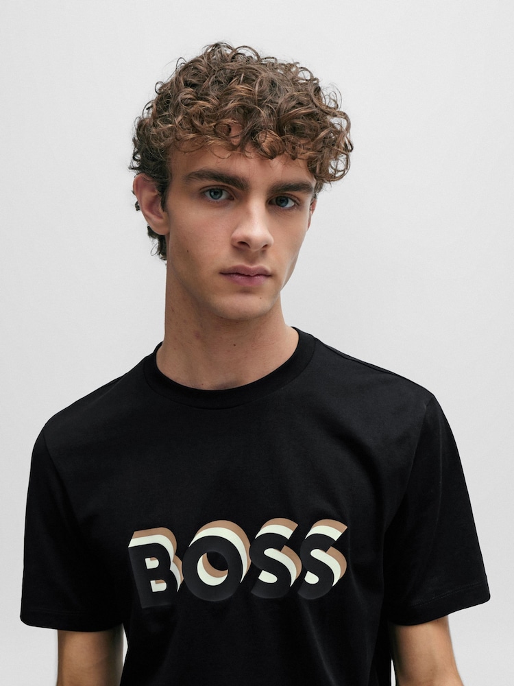 BOSS Black Regular Fit Enlarged Graphic Logo T-Shirt - Image 1 of 5