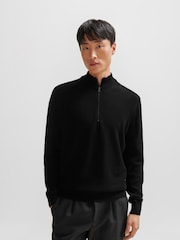 BOSS Black Quarter Zip Premium Knitted 100% Cotton Jumper - Image 1 of 5