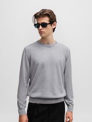 BOSS Light Grey Crew Neck Embroidered Logo Cotton Jumper - Image 1 of 5