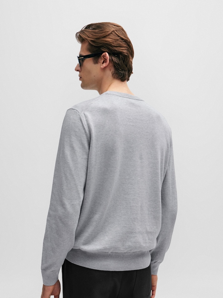 BOSS Light Grey Crew Neck Embroidered Logo Cotton Jumper - Image 2 of 5