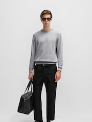 BOSS Light Grey Crew Neck Embroidered Logo Cotton Jumper - Image 3 of 5
