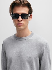 BOSS Light Grey Crew Neck Embroidered Logo Cotton Jumper - Image 4 of 5