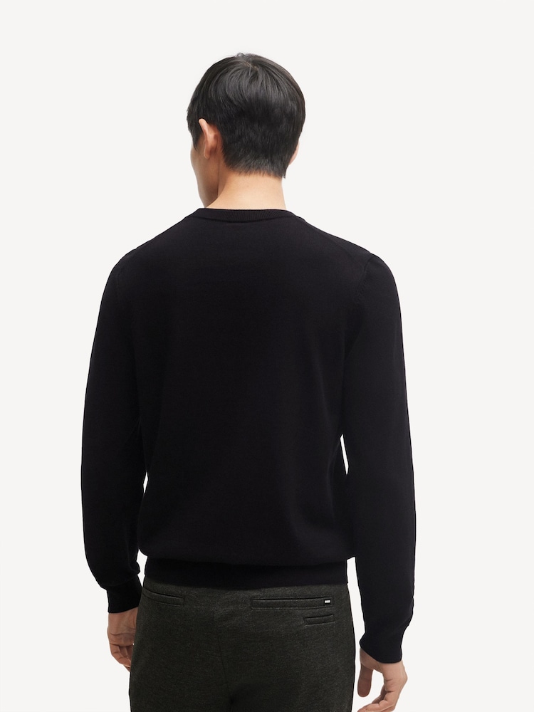BOSS Black V-Neck 100% Cotton Embroidered Logo Sweater - Image 2 of 5