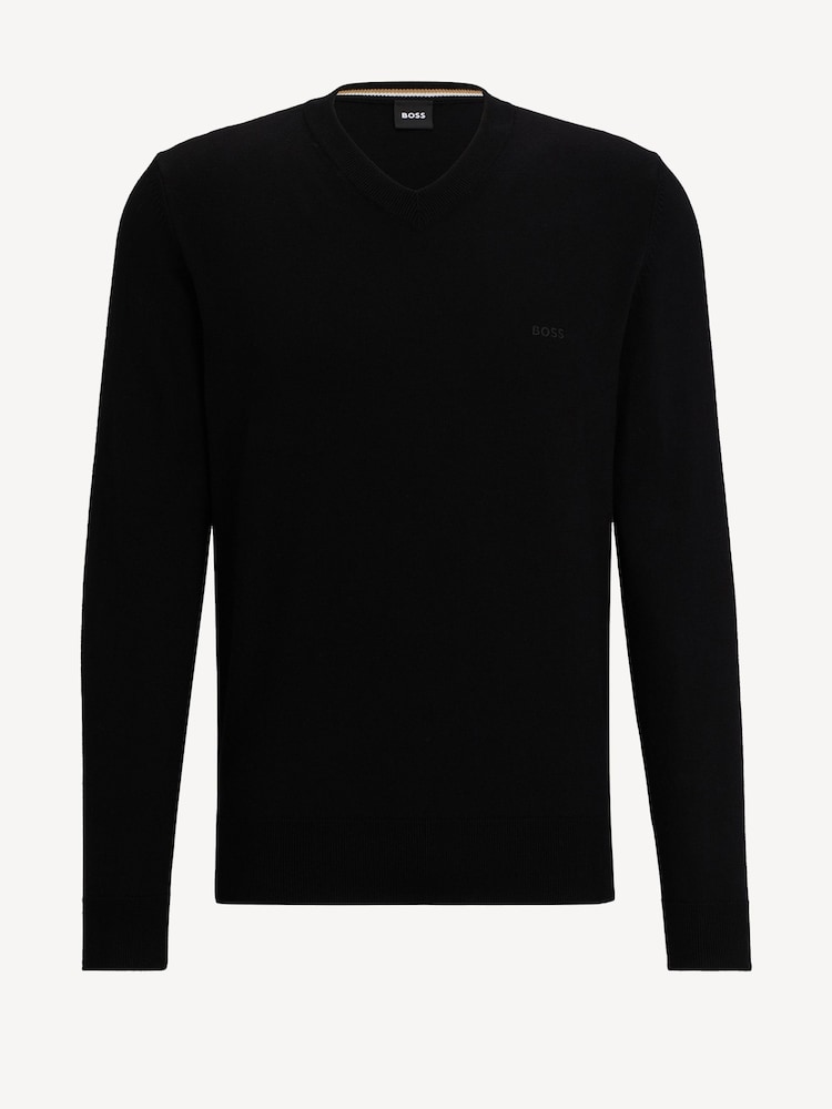 BOSS Black V-Neck 100% Cotton Embroidered Logo Sweater - Image 5 of 5