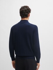 BOSS Dark Blue Quarter Zip Premium Knitted 100% Cotton Jumper - Image 2 of 5