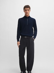 BOSS Dark Blue Quarter Zip Premium Knitted 100% Cotton Jumper - Image 3 of 5