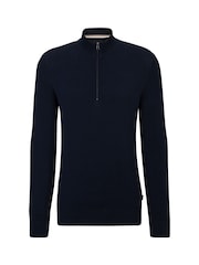 BOSS Dark Blue Quarter Zip Premium Knitted 100% Cotton Jumper - Image 5 of 5