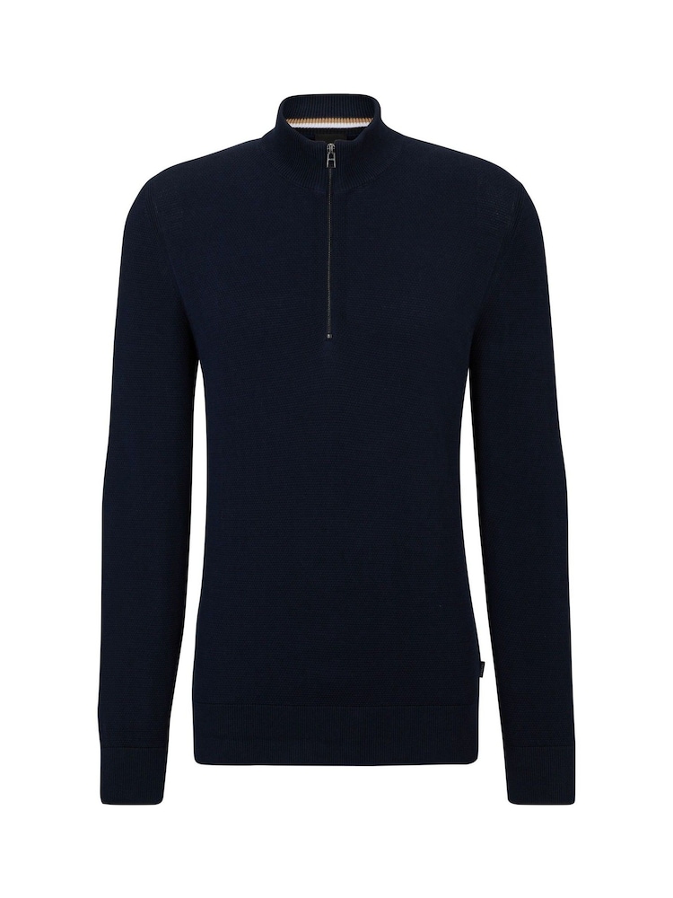 BOSS Dark Blue Quarter Zip Premium Knitted 100% Cotton Jumper - Image 5 of 5