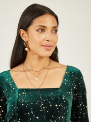 Mela Green Star Foil Print Long Sleeve Skater Dress - Image 4 of 5