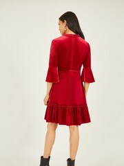 Mela Red Velvet High Neck Skater Dress - Image 2 of 4