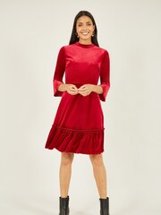 Mela Red Velvet High Neck Skater Dress - Image 3 of 4