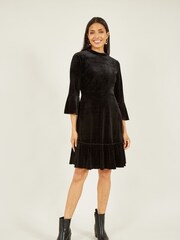 Mela Black Velvet High Neck Skater Dress - Image 3 of 4