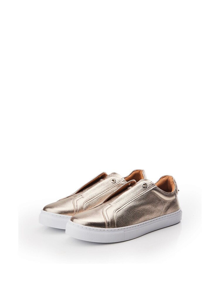 Moda in Pelle Bencina Slip On White Trainers with Elastic - Image 2 of 4
