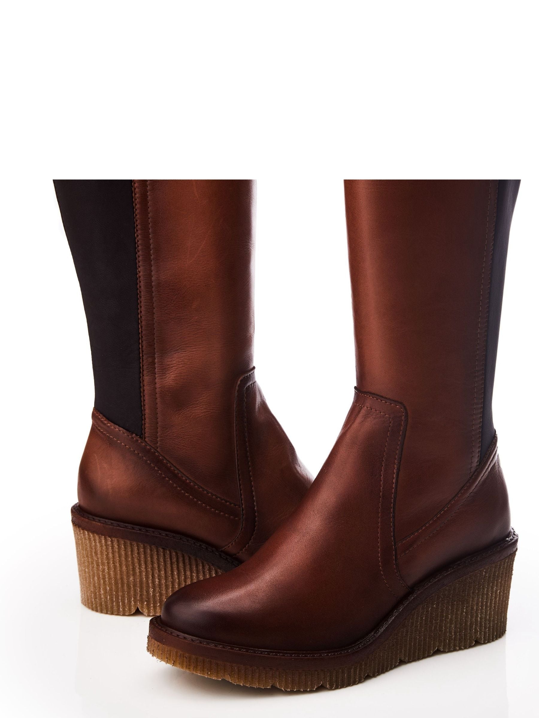 【人気商品！】 Crepe Harpette Pelle in Moda Buy Wedge Boots Zip Side Long 靴