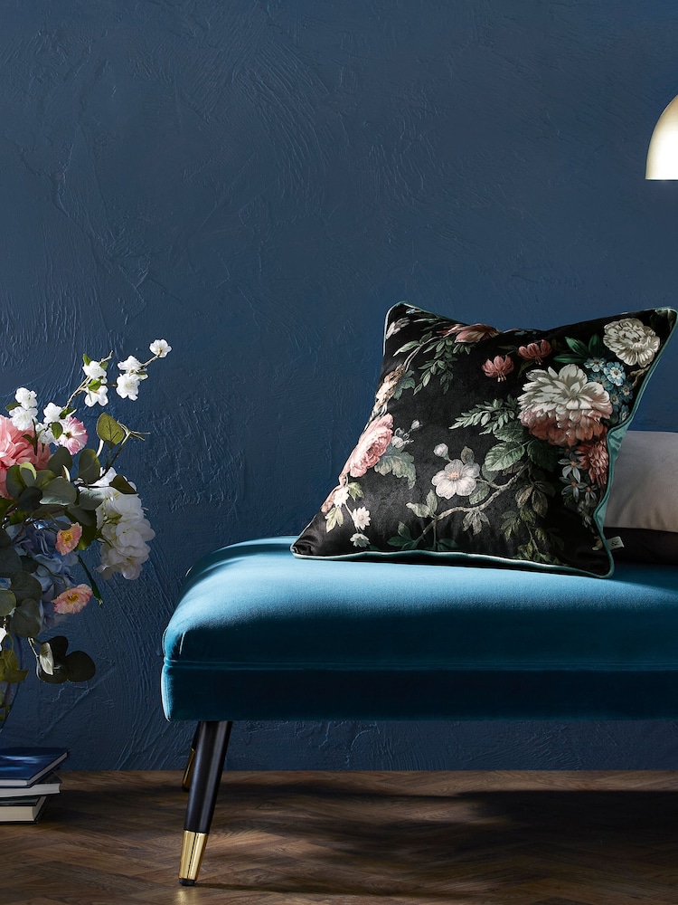 Graham & Brown Black Hauge Fleurs Feather Filled Cushion - Image 1 of 4