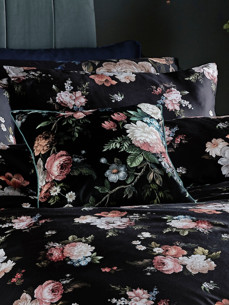Graham & Brown Black Hauge Fleurs Feather Filled Cushion - Image 2 of 4