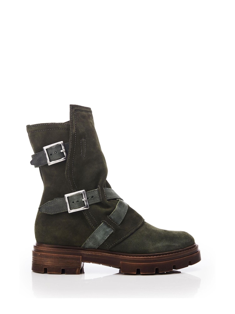 Grün - Moda In Pelle Briona Stiefel mit klobiger Sohle und seitlicher Schnalle - Bild 1 von 4