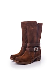 Moda in Pelle Brown Brinley Buckle Wrap Mid Calf Boots With Piping Detail - Image 2 of 4