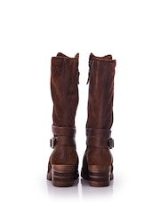 Moda in Pelle Brown Brinley Buckle Wrap Mid Calf Boots With Piping Detail - Image 3 of 4