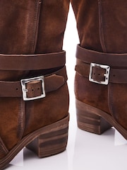 Moda in Pelle Brown Brinley Buckle Wrap Mid Calf Boots With Piping Detail - Image 4 of 4