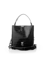 Schwarz - Moda In Pelle Adriana Polierte Krokodil-Eimertasche - Bild 1 von 3