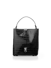 Schwarz - Moda In Pelle Adriana Polierte Krokodil-Eimertasche - Bild 2 von 3