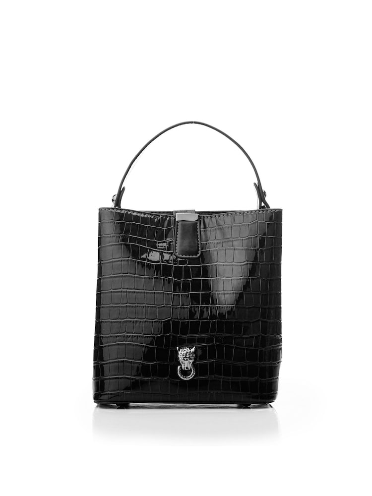 Schwarz - Moda In Pelle Adriana Polierte Krokodil-Eimertasche - Bild 2 von 3
