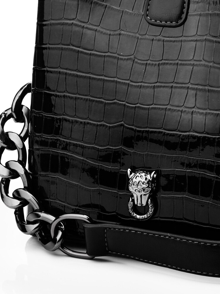 Schwarz - Moda In Pelle Adriana Polierte Krokodil-Eimertasche - Bild 3 von 3
