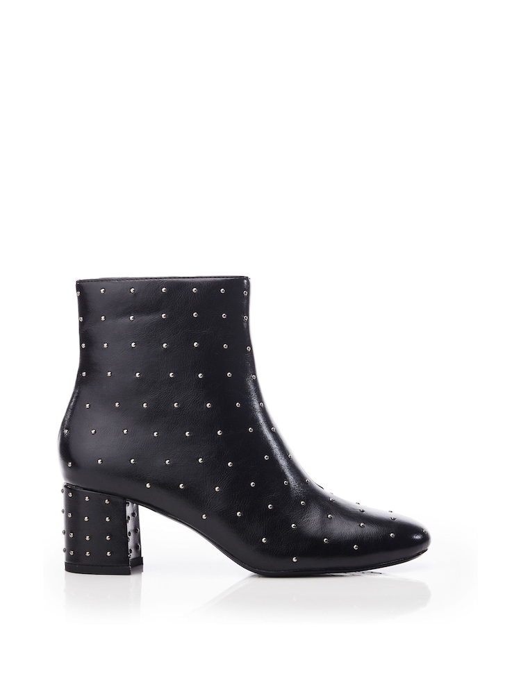 Moda in Pelle Kravitz All-Over Pin Stud Low Block Ankle Black Boots - Image 1 of 4