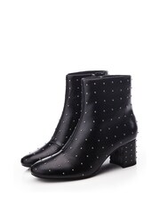 Moda in Pelle Kravitz All-Over Pin Stud Low Block Ankle Black Boots - Image 2 of 4