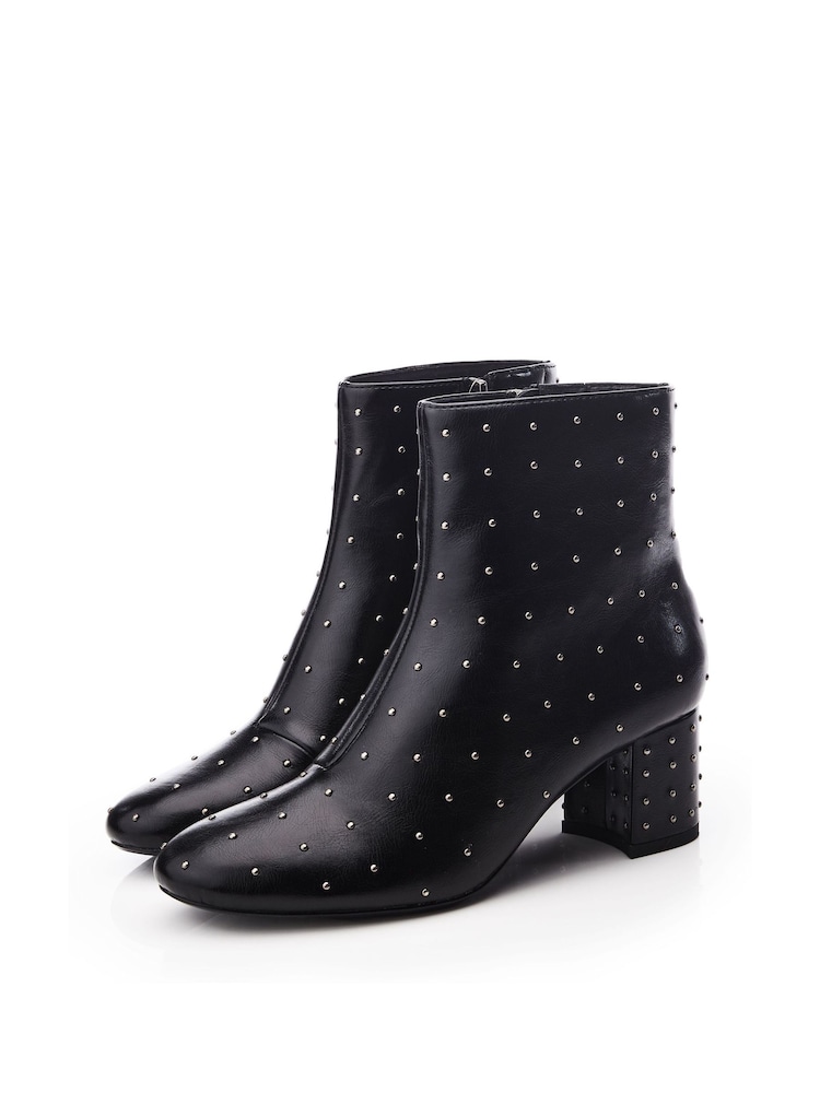 Moda in Pelle Kravitz All-Over Pin Stud Low Block Ankle Black Boots - Image 2 of 4
