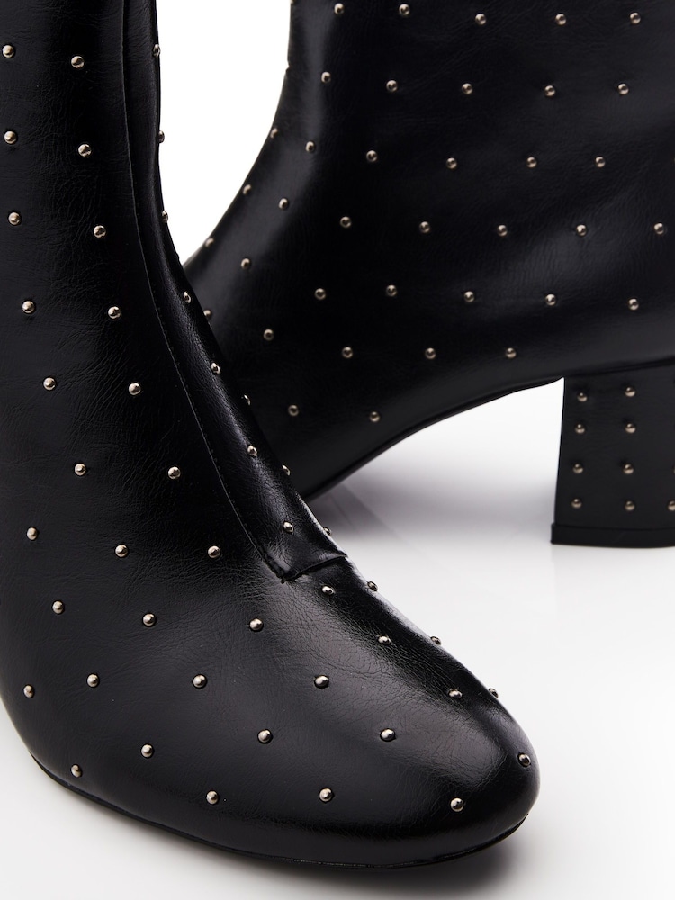 Moda in Pelle Kravitz All-Over Pin Stud Low Block Ankle Black Boots - Image 4 of 4