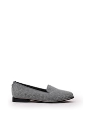 Moda in Pelle Grey Emmas Slip Ons Embellished Smart Shoes - Image 1 of 4
