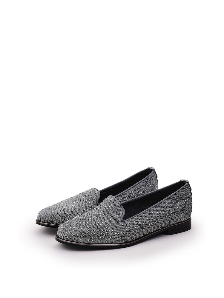 Moda in Pelle Grey Emmas Slip Ons Embellished Smart Shoes - Image 2 of 4