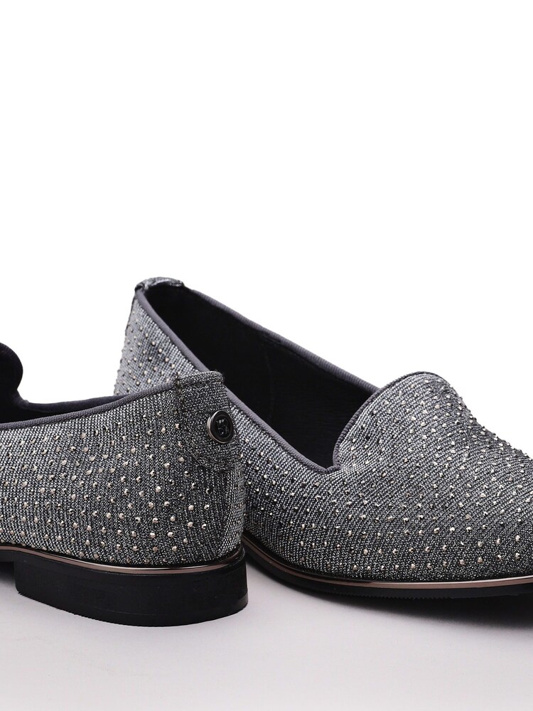 Moda in Pelle Grey Emmas Slip Ons Embellished Smart Shoes - Image 4 of 4