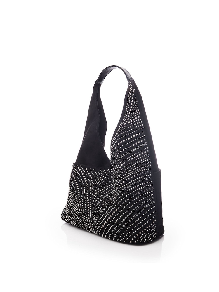 Moda in Pelle Black Glamslouch Large Studded Hobo Bag - Image 2 of 4