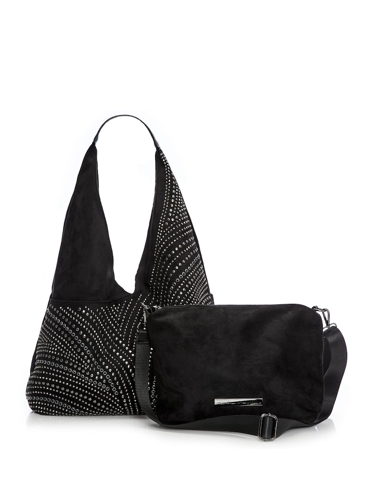 Moda in Pelle Black Glamslouch Large Studded Hobo Bag - Image 4 of 4