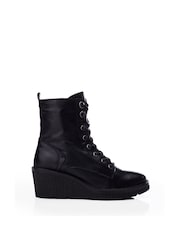 Moda in Pelle Braniyah Wedge Heel Lace-Up Black Ankle Boots - Image 1 of 4