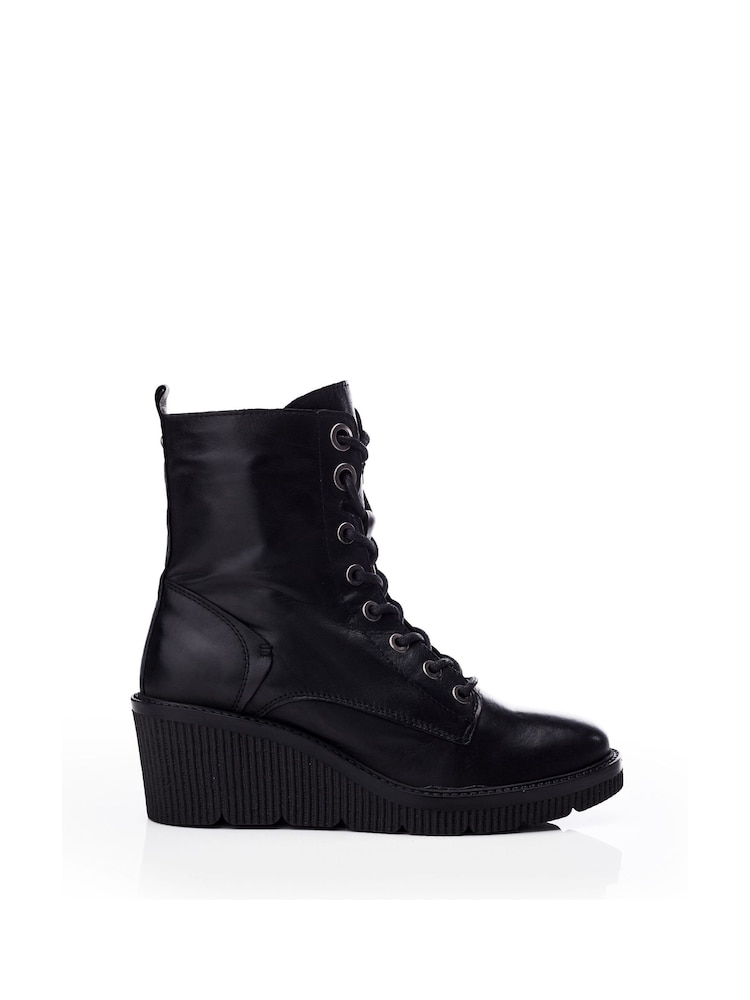 Moda in Pelle Braniyah Wedge Heel Lace-Up Black Ankle Boots - Image 1 of 4