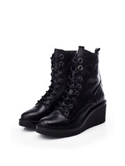 Moda in Pelle Braniyah Wedge Heel Lace-Up Black Ankle Boots - Image 2 of 4