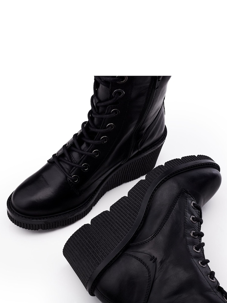 Moda in Pelle Braniyah Wedge Heel Lace-Up Black Ankle Boots - Image 4 of 4