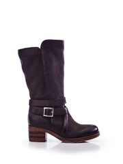 Moda in Pelle Brown Brinley Buckle Wrap Mid Calf Boots With Piping Detail - Image 1 of 3