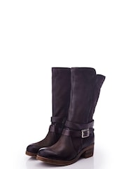 Moda in Pelle Brown Brinley Buckle Wrap Mid Calf Boots With Piping Detail - Image 2 of 3